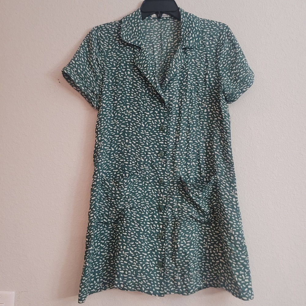 Reformation Size S Plymouth Dress Womens Green White Dot Button Mini